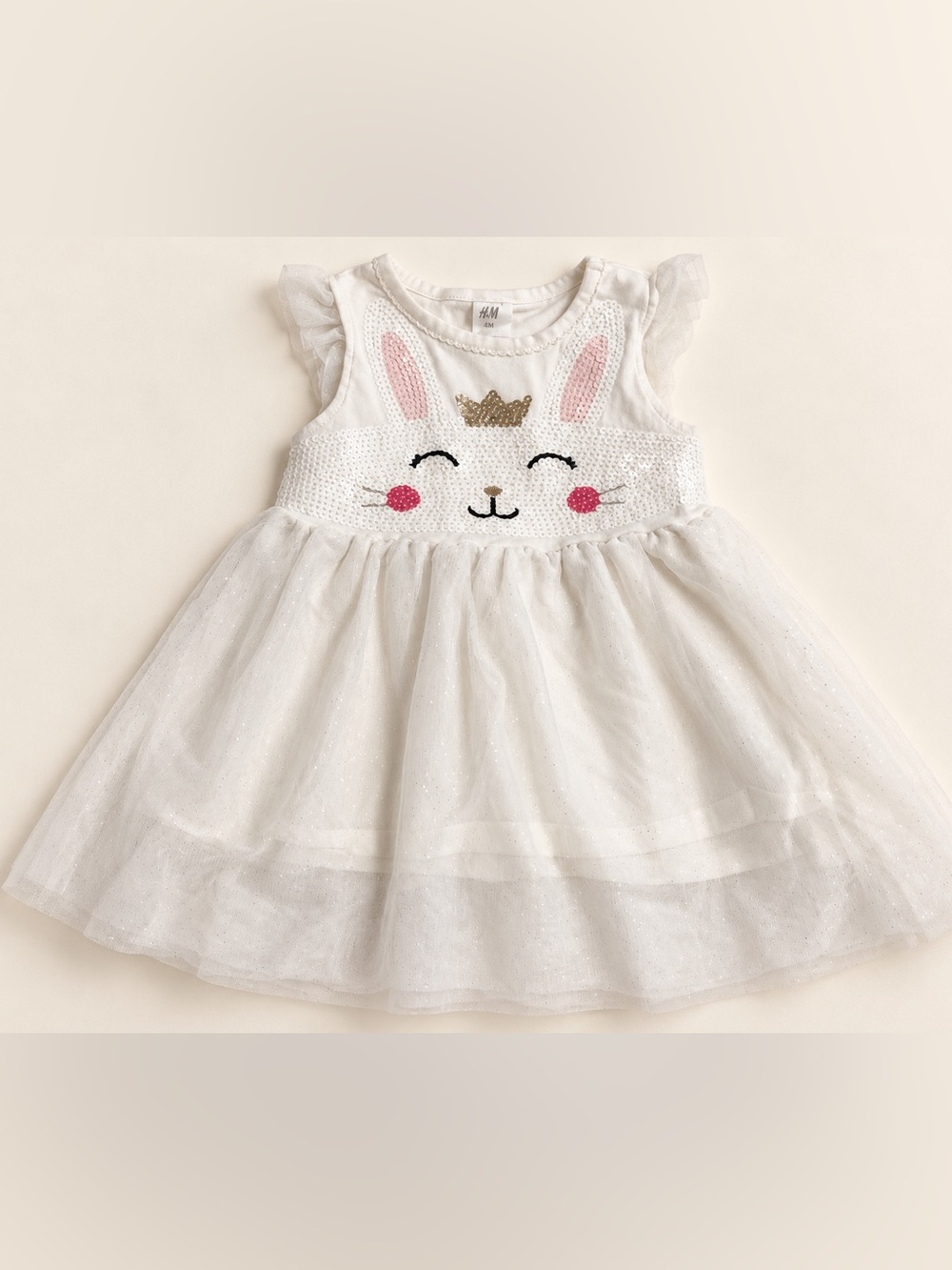H&M White Tulle Bunny Dress with Gold Crown Detail